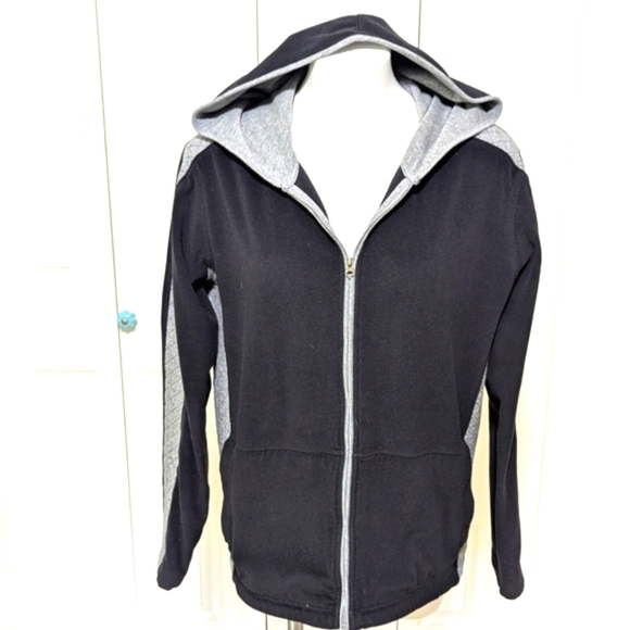 Eddie Bauer Jackets & Blazers - Eddie Bauer EUC Black and Gray Hooded Zip Up Jacket with Slash Pockets